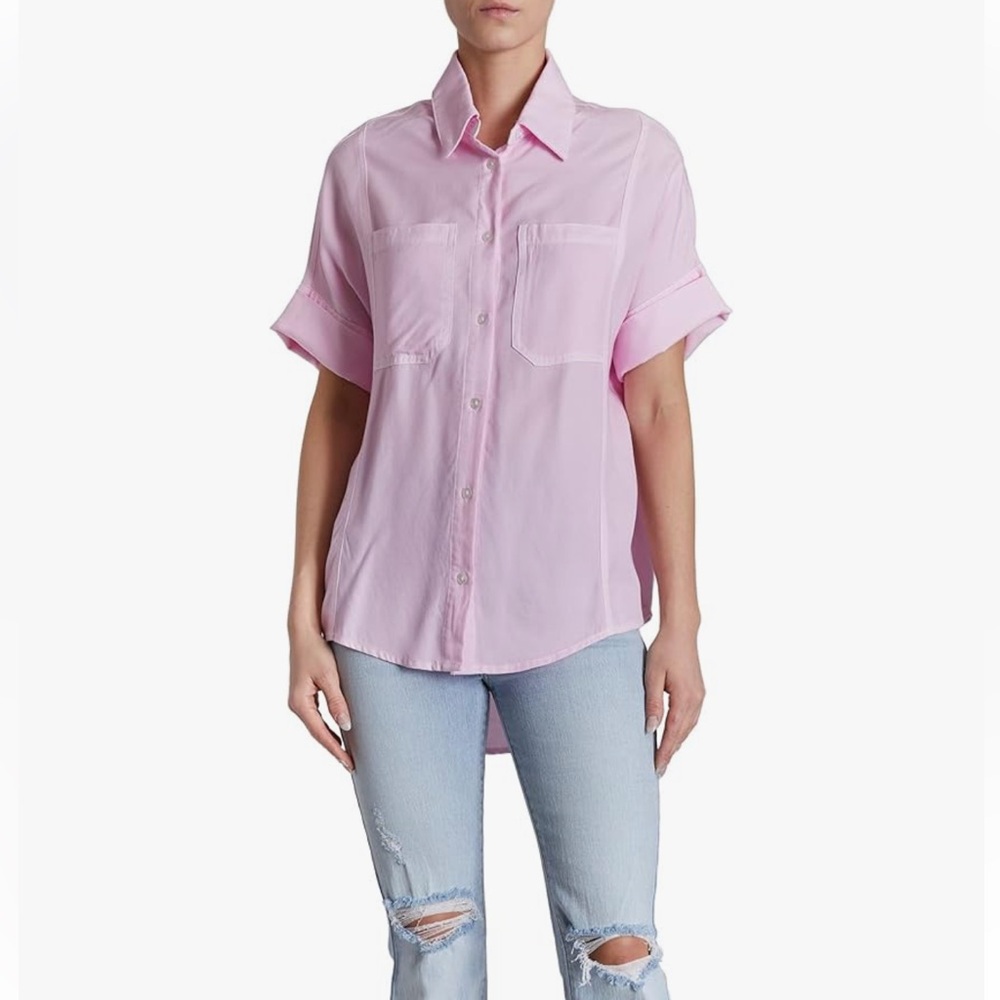 OAT NY Women's Oversized Boxy Fit Short Sleeve Shirts w/Button Closure - M P0062